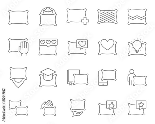 Pillow set line icons. Comfortable pillow for sleep symbols. Vector illustration.