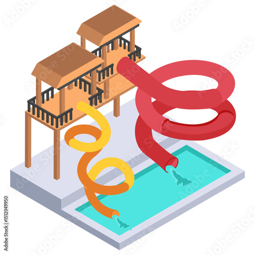 AquaLoop isometric Concept, Cannonball vertical Loop vector icon design, water world symbol, recreation play ground Sign, Amusement or theme park stock illustration