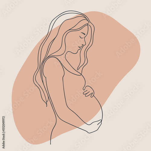 Minimalist Line Art of Pregnant Woman Silhouette, Soft Pastel Background and Aesthetic Design
