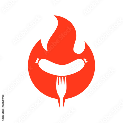Fork sausage meat icon. Butchery sausages menu. Logotype template for food market, ecommerce, organic products promotion. Vector illustration.