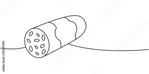 Delicious salami one line continuous drawing. Semi-finished products. Vector illustration.