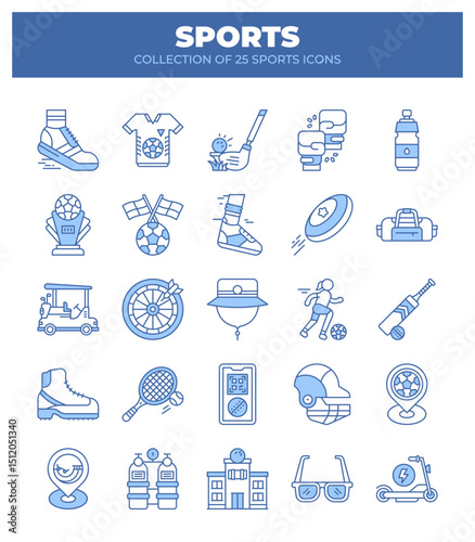 Collection of 25 Sport Icons.  A Guide to Various Sports Equipment and Activities