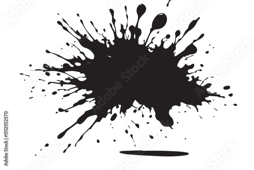 Ink splash isolated on white background. Black drop ink splatter. Black Ink splash texture background. 
