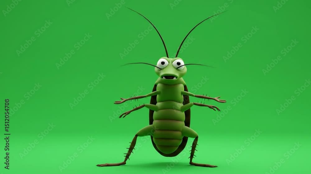 Funny Cartoon Cockroach 3D Animation Green Screen Video Footage Stock ...