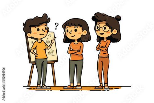 Cartoon illustration of a business presentation and the reaction of colleagues