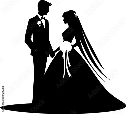 Marriage Icon – Happy Bride and Groom Silhouette for Wedding Invitation