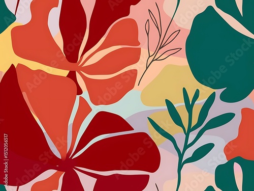 Modern abstract floral pattern with bold petals and minimalist botanical shapes