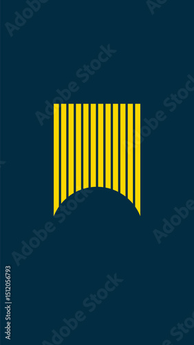 Minimalist abstract artwork featuring a yellow stripes rectangle with a navy background. A simple yet modern design evoking calm, space, and subtle texture.