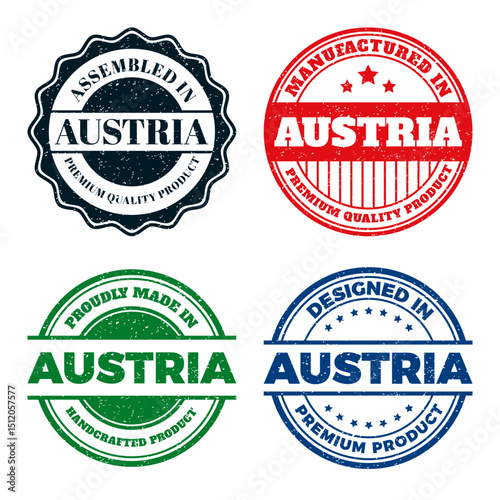 Austrian Premium Product Stamps. Assembled. Manufactured. Designed & Made