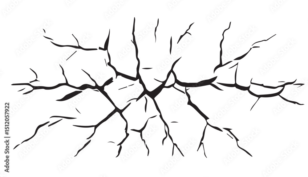 Fototapeta premium Vector grunge cracked texture. Black cracks isolated on white background. Abstract Black cracked texture . 