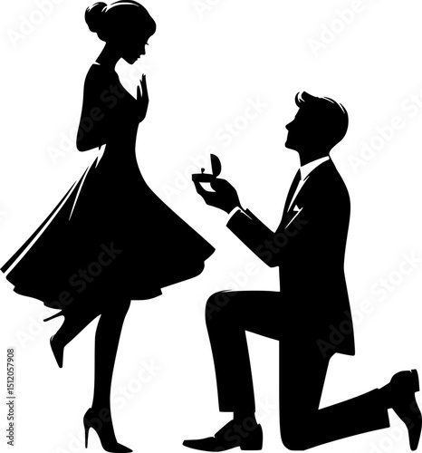 Couple Proposal Icon – Man with Engagement Ring, Love and Promise