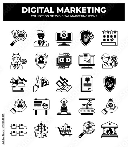 Collection of 25 Digital Marketing Icons: A Visual Guide to Modern Business Strategies