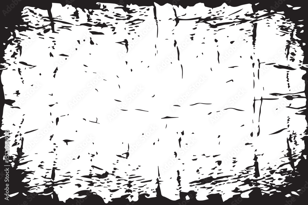 Black and White Grunge Texture Background with Distressed and Scratched Edges. Monochrome texture. 
