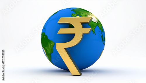 Indian rupee symbol; placed over and near globe; globe connecting dots; money transfer