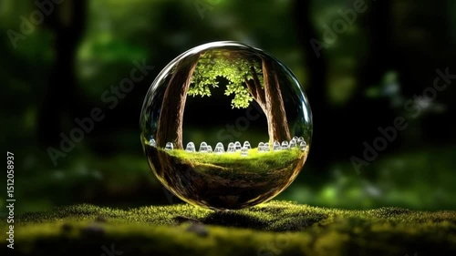 Discover a serene woodland scene encapsulated within a delicate crystal orb.