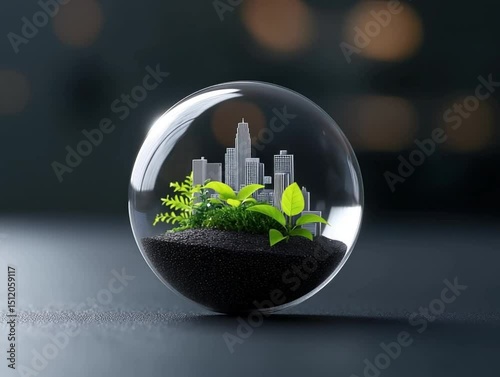 Explore a miniature cityscape with plant life inside a glass orb a concept for urban nature.