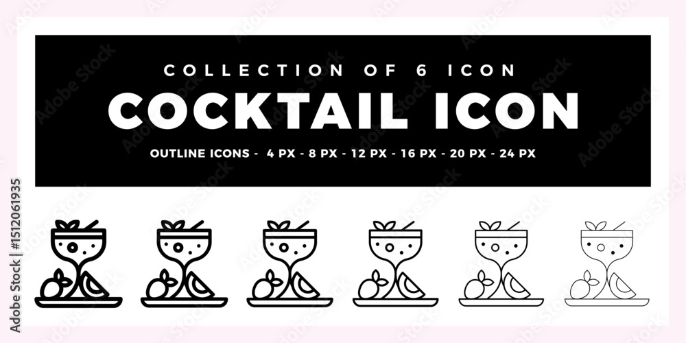 Obraz premium Collection of 6 Cocktail Icons. Outline Design