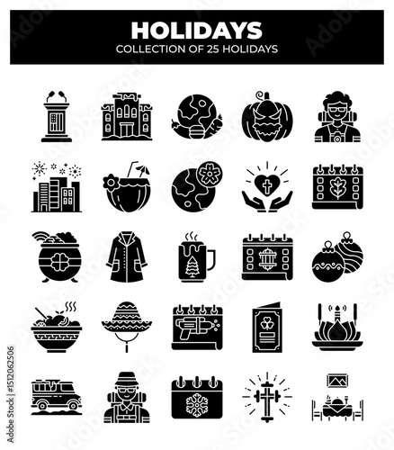 Holidays. Collection of 25 Diverse Holiday Icons
