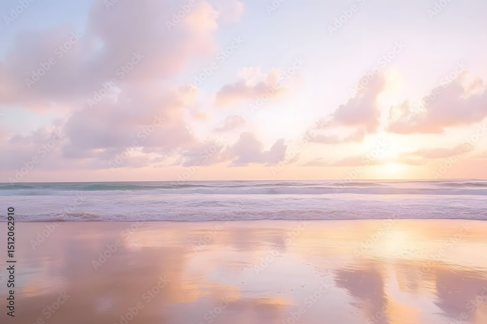 Obraz premium Pastel Sunset Over a Calm Ocean Beach