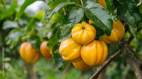 Star apple tree with a bunch of growing mature Star apple