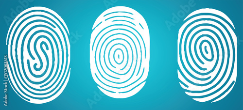 Collection of three white fingerprint on blue background. Vector art