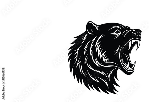 Bold black and white illustration of a grizzly bear head profile isolated on white