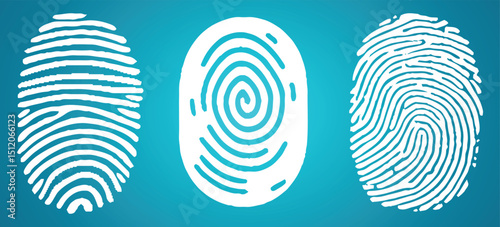 Set of fingerprints isolated on blue background. Personal id identity. Unique touch id. Vector hand drawn cliparts.