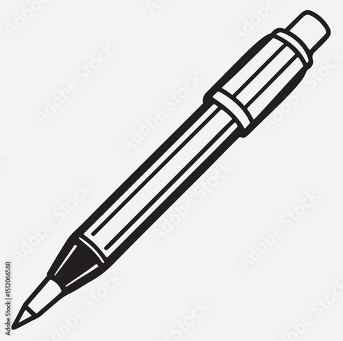 a pen line art silhouette vector art illustration, pen isolated on white background