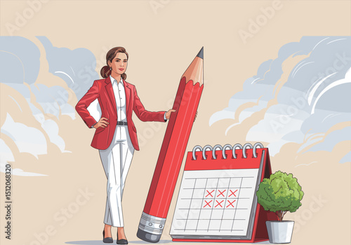 business woman with graph Vector Illustration