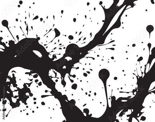 Ink splash isolated on white background. Black drop ink splatter. Black Ink splash texture background. 