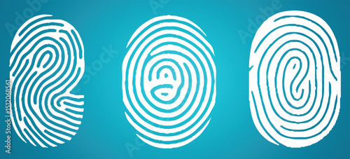 Set of Fingerprint patterns, clear lines and swirls. Human thumbprint. 
