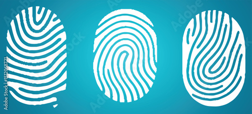 Set of Fingerprint patterns, clear lines and swirls. Human thumbprint. 
