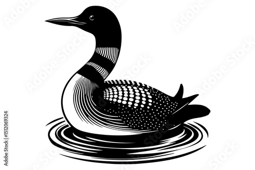 "Loon Bird Vector – Stylized Lake Waterfowl Silhouette Design in Black Ink"


