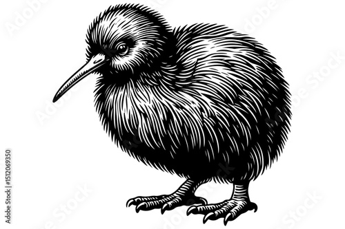 "Kiwi Bird Vector – Detailed New Zealand Flightless Bird Illustration in Black Ink"

