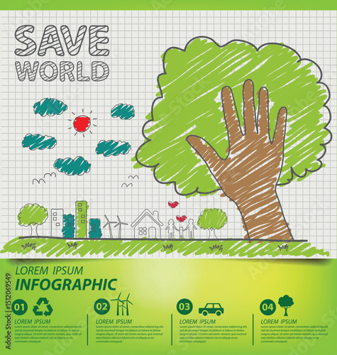 Creative drawing ecology concept. vector illustration.
