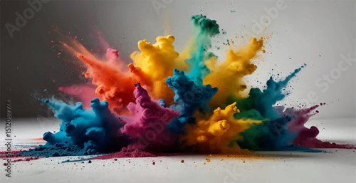 "Modern bright colorful watercolor splash splatter stain brush strokes on white background, vibrant aquarelle spot. Rainbow trendy isolated design on white. Element. Vector watercolor illustration"