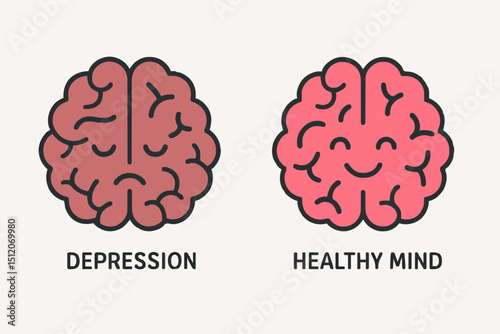 Depressed and healthy mind brain concept
