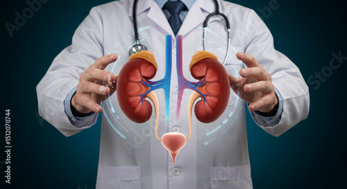 Doctor showing kidneys human anatomy urinary system renal health kidney disease medical healthcare concept