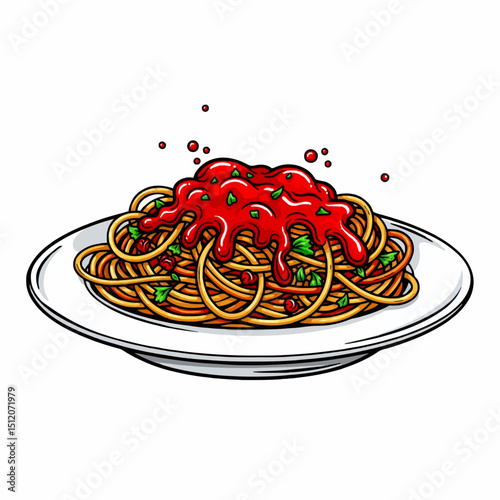 Delicious Plate of Spaghetti with Tomato Sauce and Fresh Basil Garnish