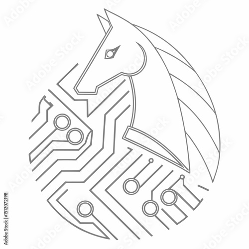 Abstract horse head with circuit board design