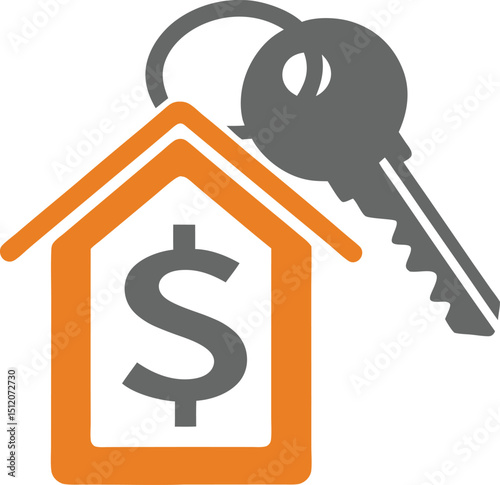 Real Estate Key and House Vector Logo with Dollar Sign.