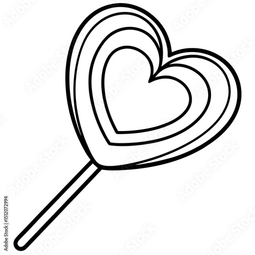 Modern Line Art Heart Lollipop with Decorative Patterns