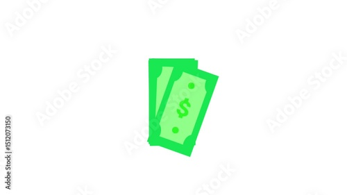 Animation of paper money icon, Isolated on white color background.