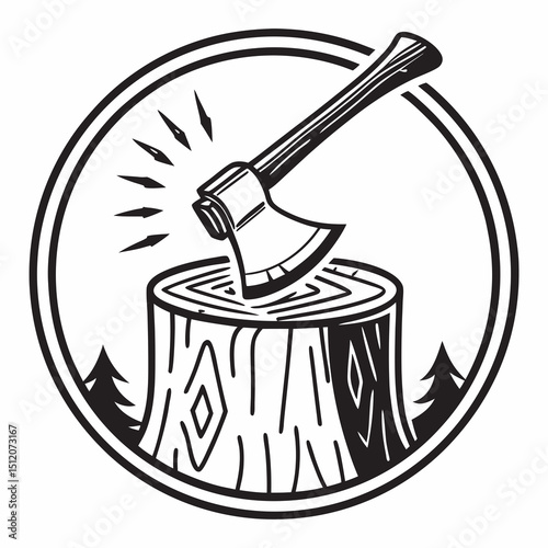Axe in tree stump lumberjack graphic design