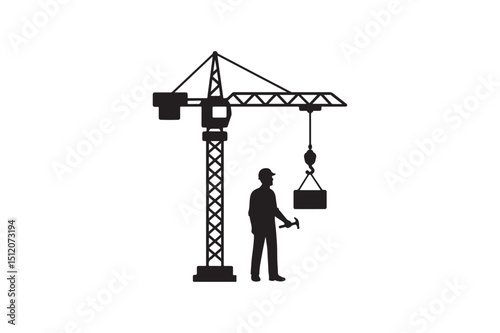 Crane silhouette vector art illustration on white background