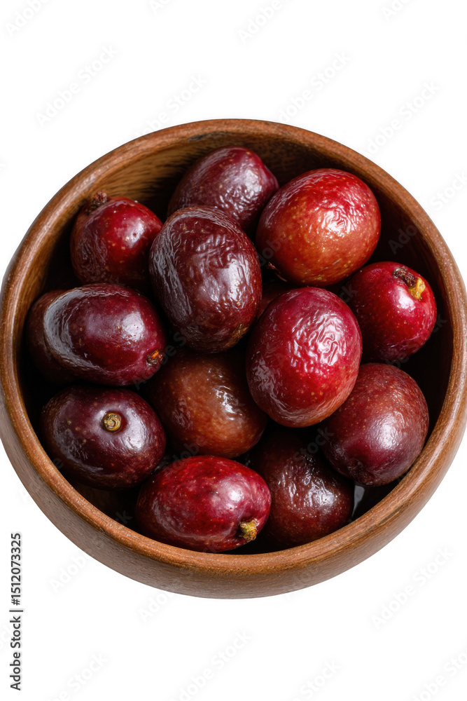 Obraz premium Gourmet Fruits in a Wooden Bowl: A close-up of a wooden bowl brimming with ripe, juicy gourmet fruits. Each fruit displays a beautiful color and texture, ready to be savored.