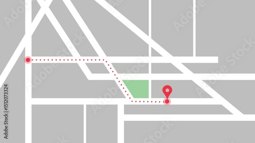 Flat animation of GPS navigation with red pin movement. HD video.