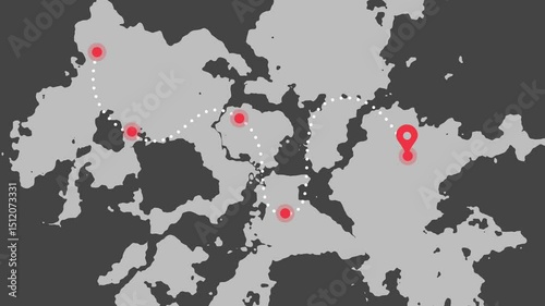 Animation of GPS navigation with red pin icon moving in multiple destination on black background. HD videos.