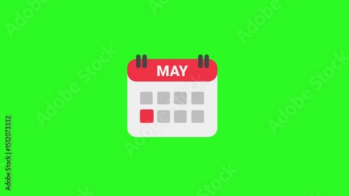 Calendar animation icon. Isolated on green color background. HD video.