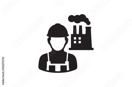 Factory worker silhouette vector art illustration on white background
